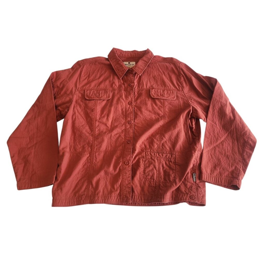 Woolrich Cotton Jacket Shacket Unlined Light Button Up Henna Red Womens XL